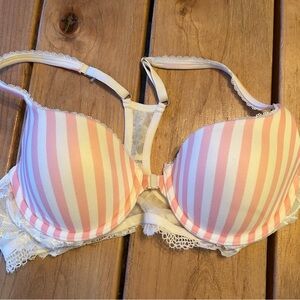 Striped Pink and White Lace Bra
